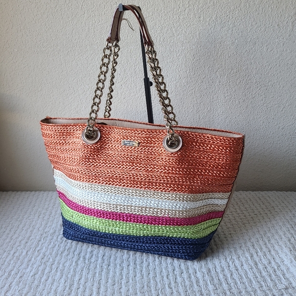 kate spade Handbags - KATE SPADE NEW YORK Large Leather-Trimmed Straw Tote Bag